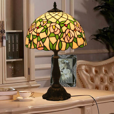 European Vintage Tiffany Resin Zinc Alloy Glass 1-Light Table Lamp