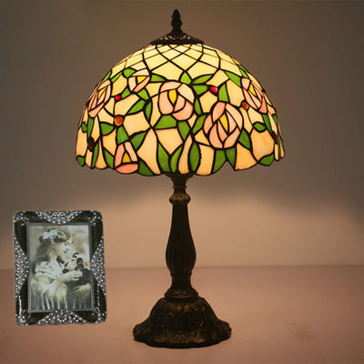 European Vintage Tiffany Resin Zinc Alloy Glass 1-Light Table Lamp