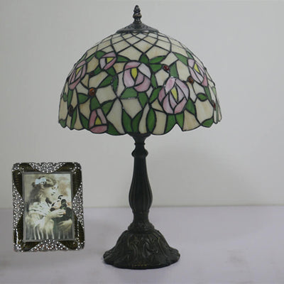 European Vintage Tiffany Resin Zinc Alloy Glass 1-Light Table Lamp