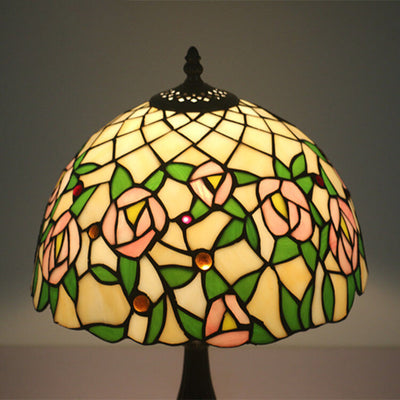 European Vintage Tiffany Resin Zinc Alloy Glass 1-Light Table Lamp