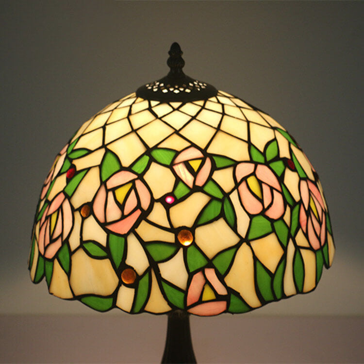 European Vintage Tiffany Resin Zinc Alloy Glass 1-Light Table Lamp