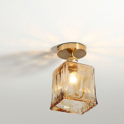 Modernes japanisches bernsteinfarbenes Multi-Style-1-Licht-Unterputzlicht aus Glas 