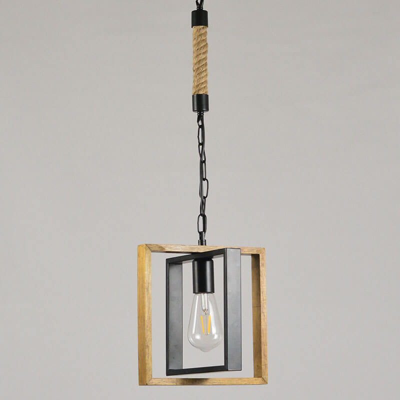 Modern Vintage Industrial Rectangular Twine Iron 1-Light Pendant Light