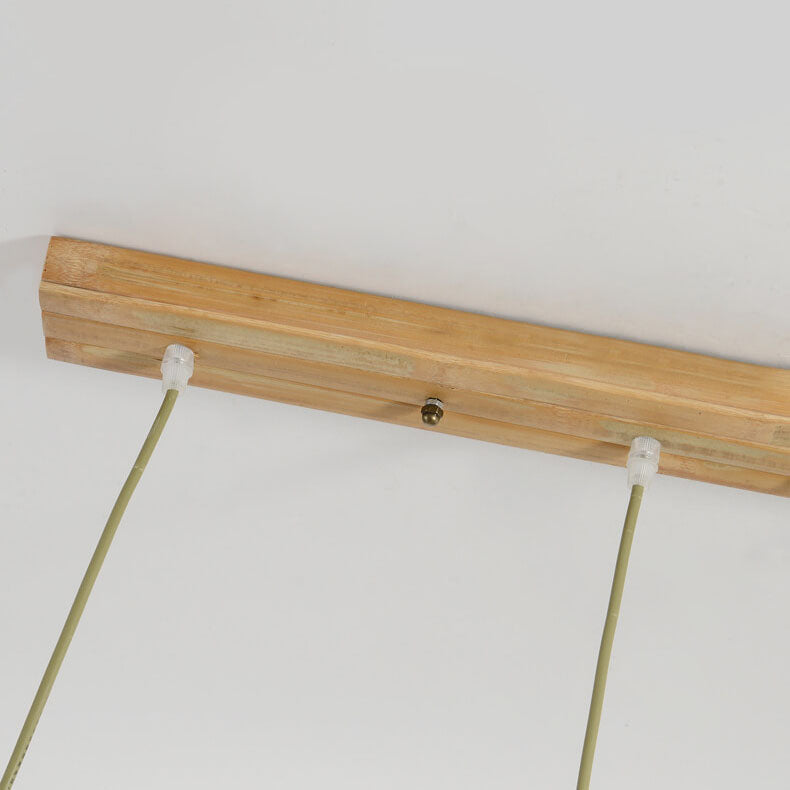 Lustres à abat-jour en cloche suspendus en bois à 3 lumières en tissage de bambou 