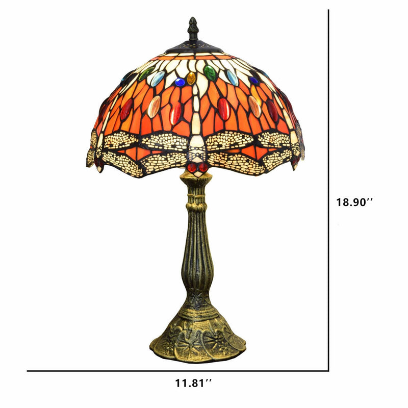 Vintage Tiffany rote Libelle Buntglas 1-Licht Tischlampe 