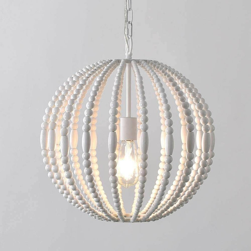 Rustikale Globe Cage Wood Pearl 1-Licht-Pendelleuchte 