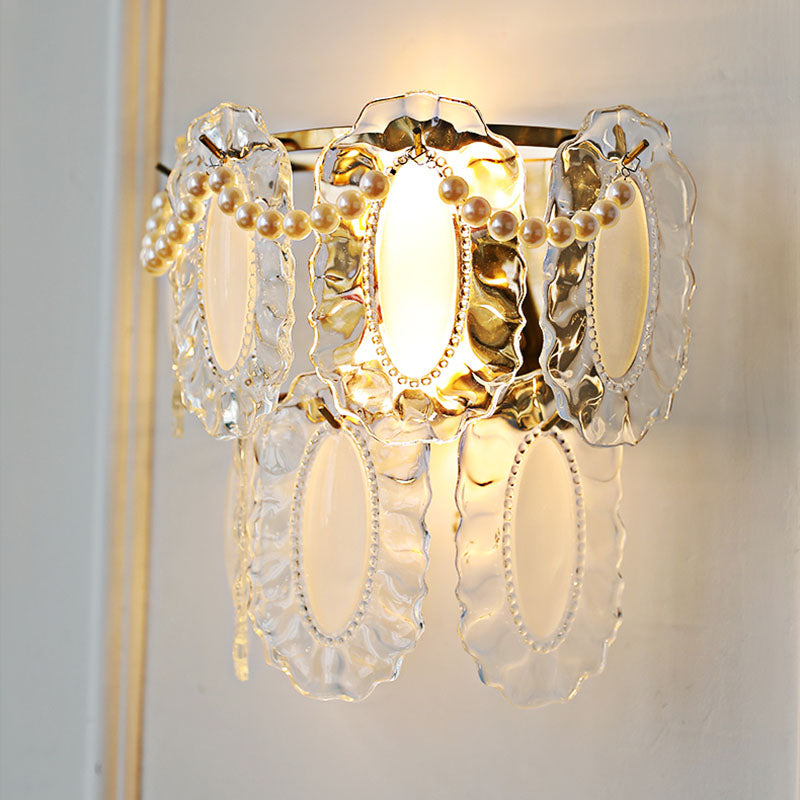 Modern Shabby Chic Pearl Decor Petal Crystal Shade 1-Light Wall Sconce Lamp For Living Room