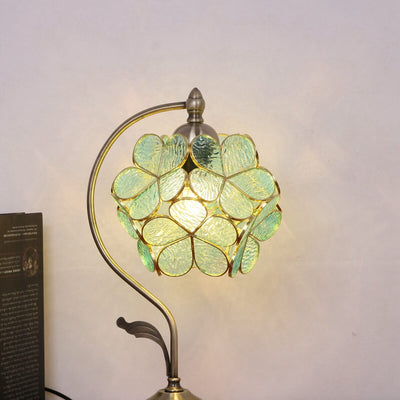 Lampe de table à 1 lumière en verre teinté boule de pétale vert Tiffany 
