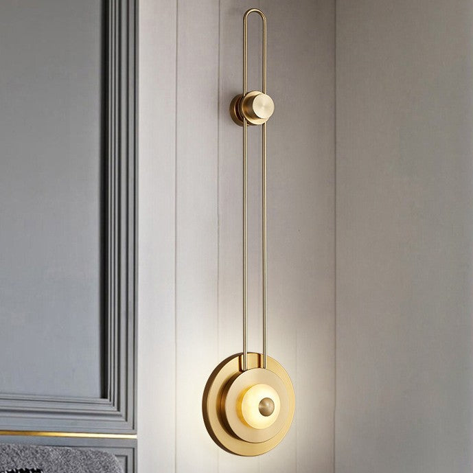 Contemporary Luxury Jade Stone Iron Gold Finish Round Frame LED Wall Sconce Lamp For Living Room