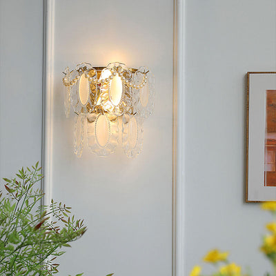 Modern Shabby Chic Pearl Decor Petal Crystal Shade 1-Light Wall Sconce Lamp For Living Room