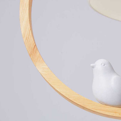 Luminaire suspendu à LED à 1 lumière avec anneau en bois rond moderne petit oiseau 