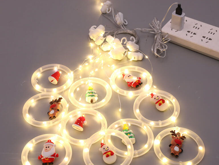 Décoration suspendue de poupée de cercle de noël, guirlande lumineuse USB à 10 LED 