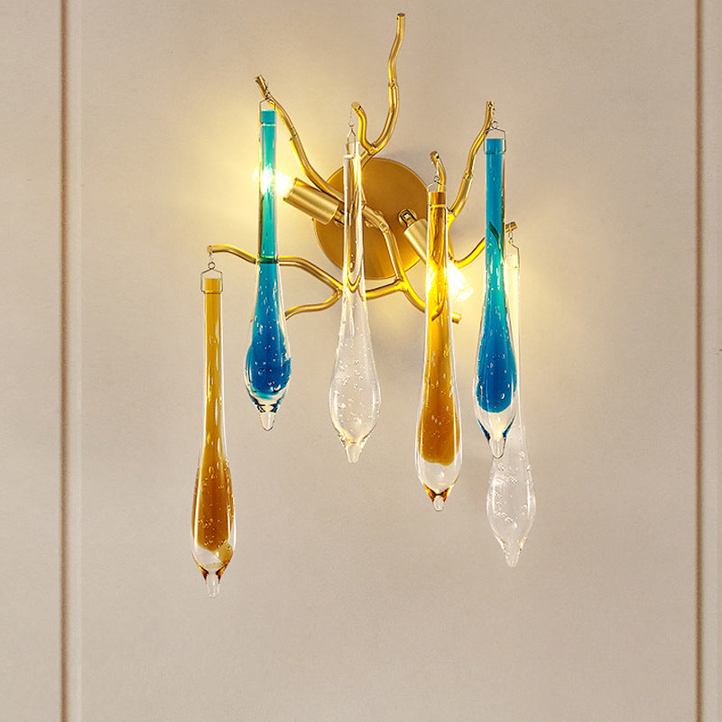 Modern Colorful Crystal Strip Branch 2-Light Wall Sconce Lamp