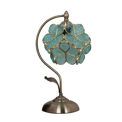 Lampe de table à 1 lumière en verre teinté boule de pétale vert Tiffany 