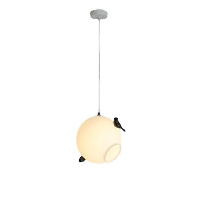 Modern Glass Ball with Standing Birds 1-Light Pendant Light