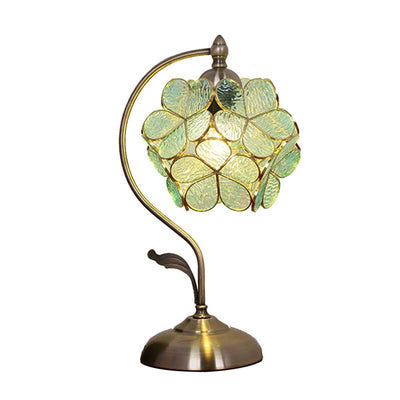 Lampe de table à 1 lumière en verre teinté boule de pétale vert Tiffany 