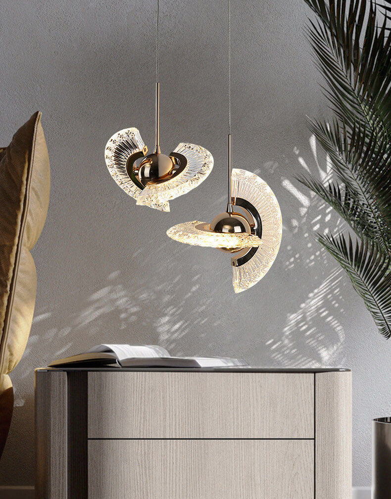 Moderne, minimalistische, runde, 1-flammige LED-Pendelleuchte mit fliegender Untertasse aus Kristall 