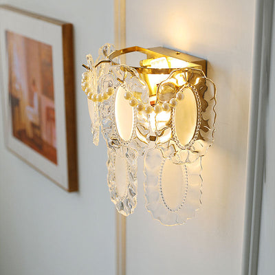 Modern Shabby Chic Pearl Decor Petal Crystal Shade 1-Light Wall Sconce Lamp For Living Room