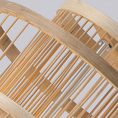 Vintage Bamboo Weaving Wooden Flared 1-Light Pendelleuchte 