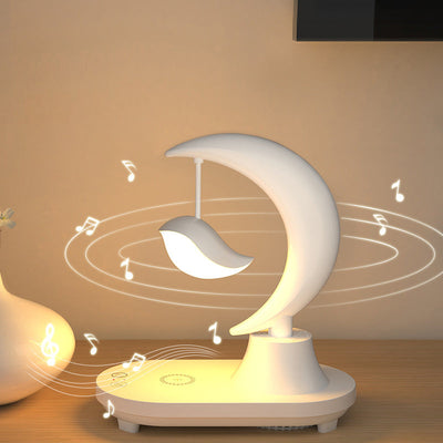 Lampe de table LED avec haut-parleur Bluetooth en forme de lune en ABS Art déco moderne 
