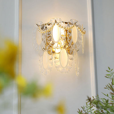 Modern Shabby Chic Pearl Decor Petal Crystal Shade 1-Light Wall Sconce Lamp For Living Room