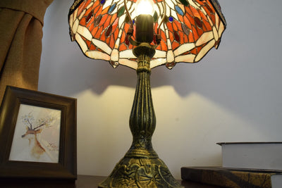 Vintage Tiffany rote Libelle Buntglas 1-Licht Tischlampe 