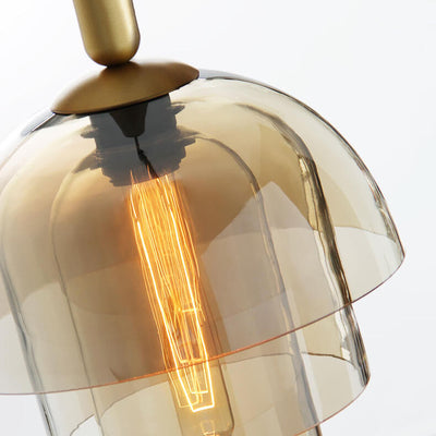 Lampe suspendue moderne à 1 lumière avec abat-jour en verre multicouche cognac 