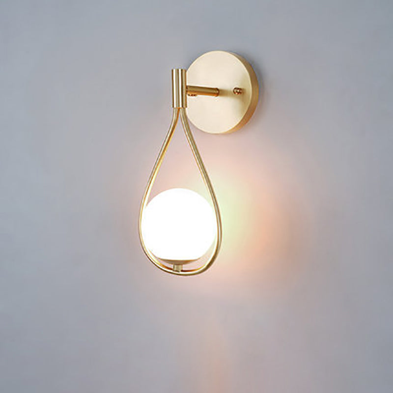 Modern Luxury Brass Ring Frame Glass 1-Light Wall Sconce Lamp For Bedroom