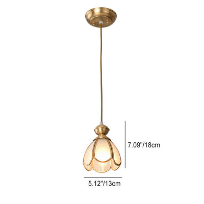 Contemporary Retro Tapered Petal Copper Glass 1-Light Pendant Light For Living Room