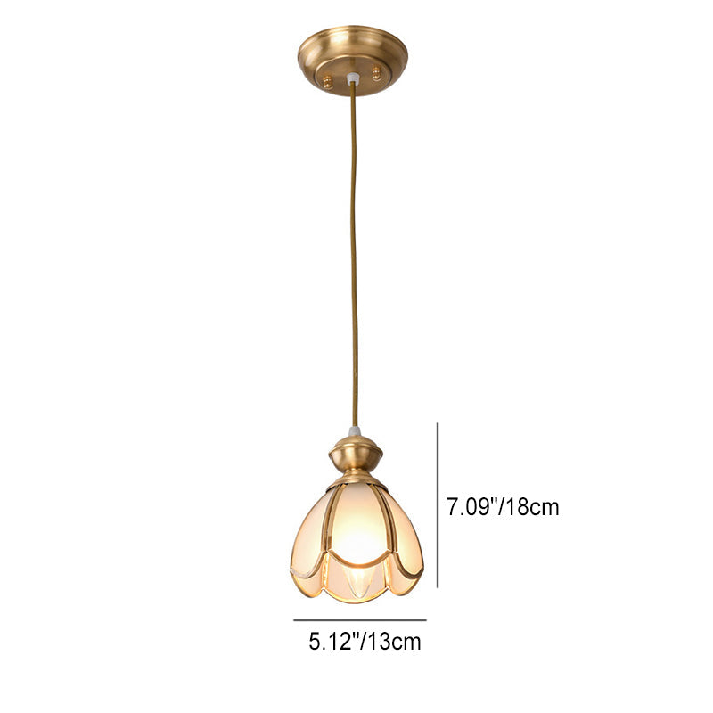 Contemporary Retro Tapered Petal Copper Glass 1-Light Pendant Light For Living Room