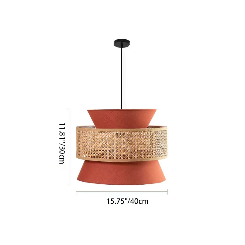 Traditional Japanese Round Rattan Fabric 1-Light Pendant Light For Living Room