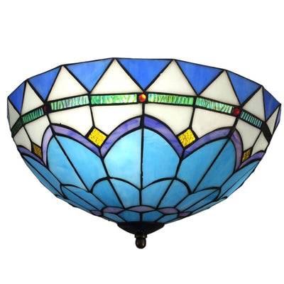 Traditional Vintage Mediterranean Stained Glass Dome 3-Light Flush Mount Ceiling Light For Living Room