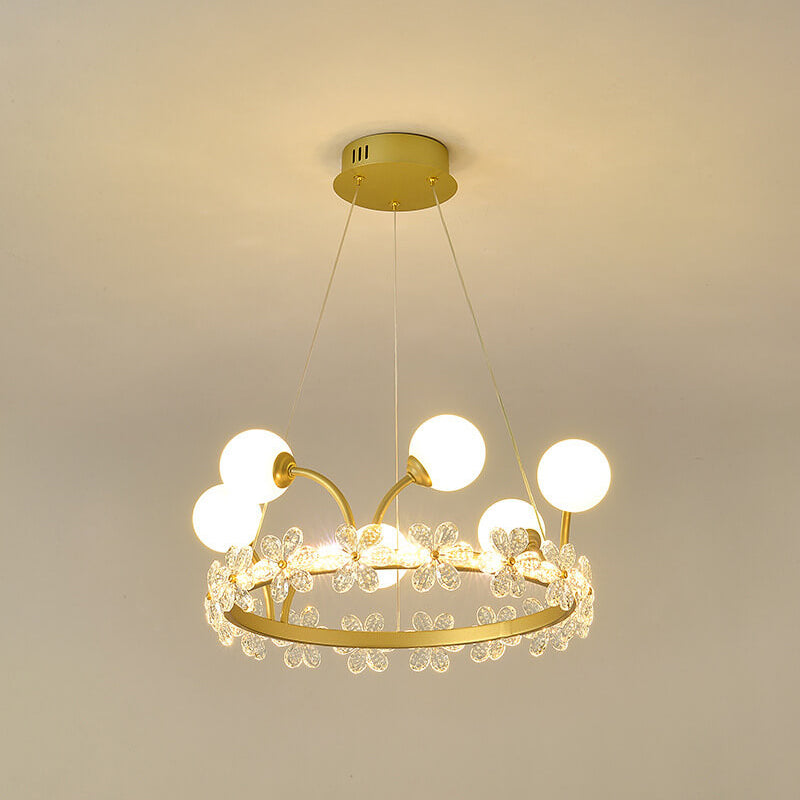 Modern Luxury Gold Finish Frame Crystal Flower Edging 6/8/10-Light Chandelier For Living Room