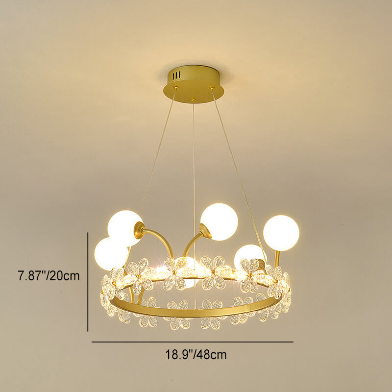 Modern Luxury Gold Finish Frame Crystal Flower Edging 6/8/10-Light Chandelier For Living Room