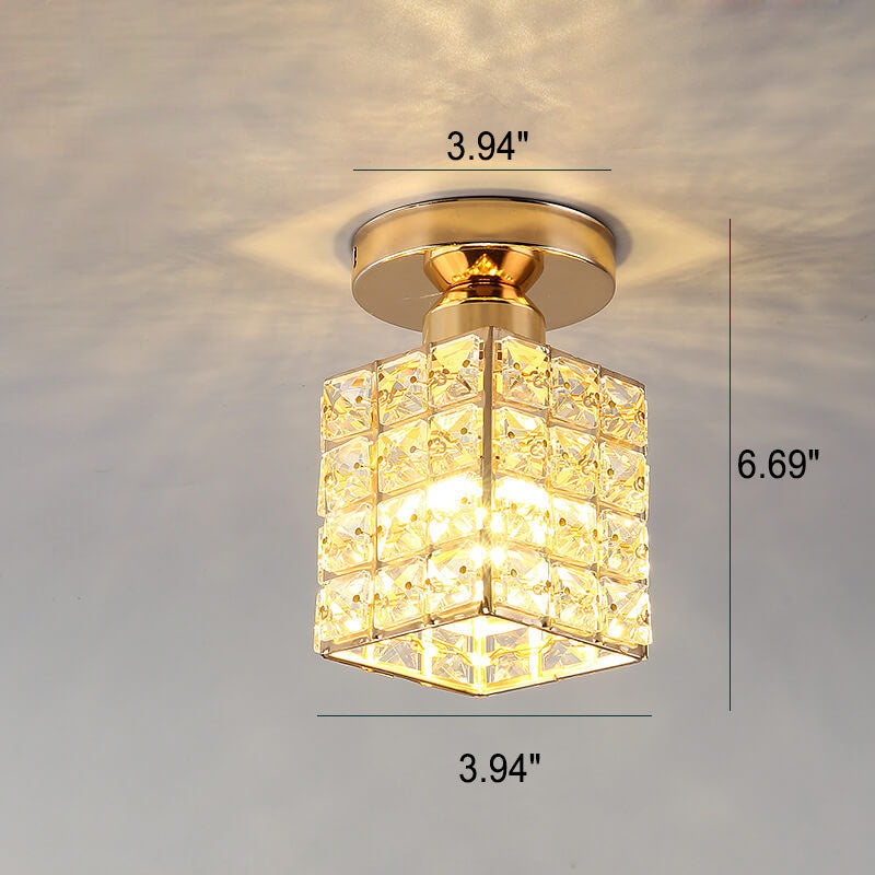 Nordic Luxury Crystal Magic Square Gold 1-Light Semi-Flush Mount Ceiling Light