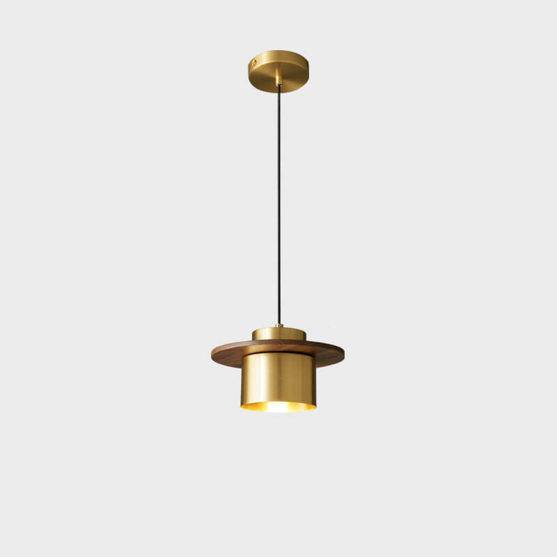 Nordic Luxury Walnut Brass Column 1-Light Pendant Light