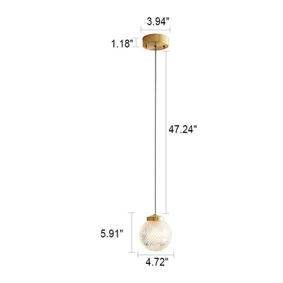 Nordic Light Luxus gestreiftes Glas runder Kugelring 1-Licht-Pendelleuchte 