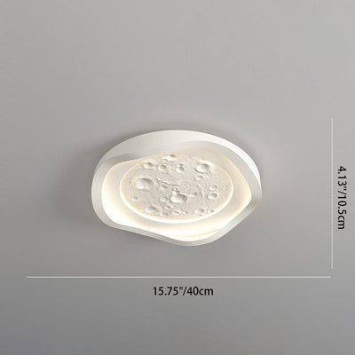 Modern Simplicity Resin Imitation Rock Texture Iron Round Shade LED Flush Mount Ceiling Light For Living Room