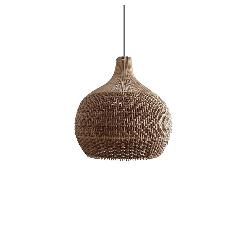 Contemporary Boho Rattan Weaving Cage 1-Light Pendant Light For Dining Room