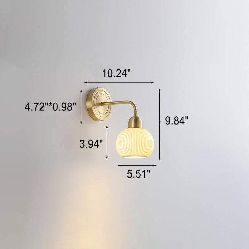 Lampe murale à 1 lumière en cuivre à pot rond en céramique rayée minimaliste moderne 