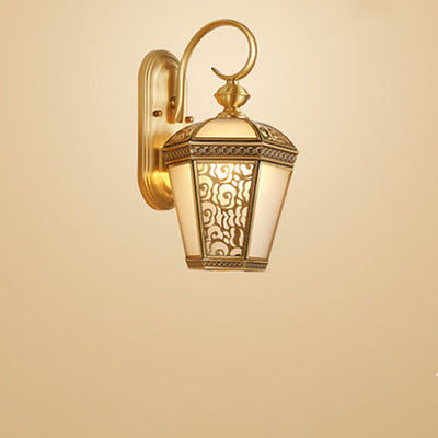 European Luxury Brass Hexagonal Lantern 1-Light Wall Sconce Lamp