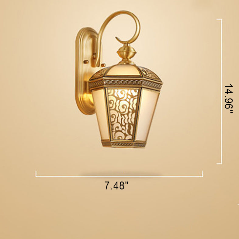 European Luxury Brass Hexagonal Lantern 1-Light Wall Sconce Lamp