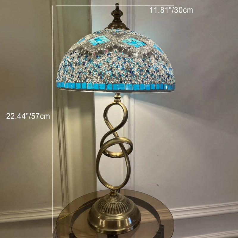 Contemporary Coastal Half Round Iron Stained Glass 2-Light Table Lamp For Bedroom