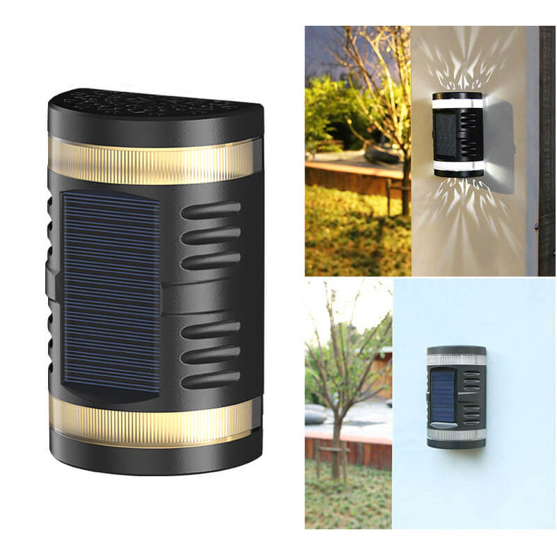 Solar Light Hollow Pattern Outdoor Waterproof Patio LED Wall Sconce Lamp