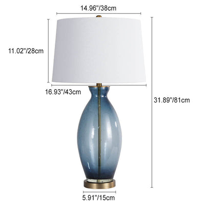 Contemporary Scandinavian Round Vase Base Hardware Glass Fabric 1-Light Table Lamp For Bedroom