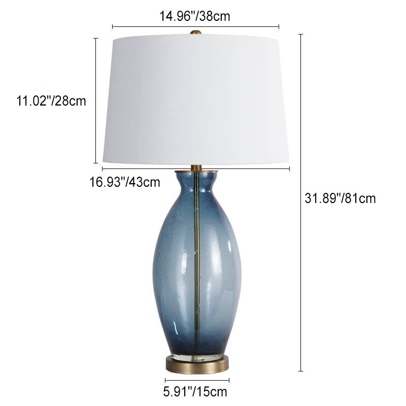 Contemporary Scandinavian Round Vase Base Hardware Glass Fabric 1-Light Table Lamp For Bedroom