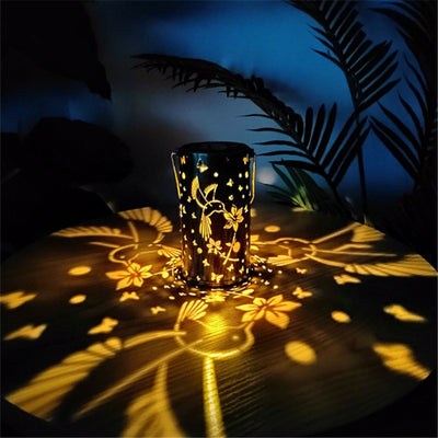 Modern Creative Bird Butterfly Iron Hollow Outdoor Solar LED Projection Lantern Light