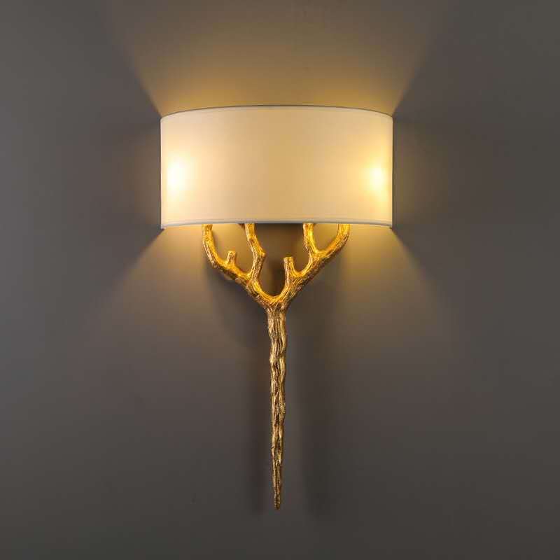 Europe Luxury Fabric Brass Branches 2-Light Wall Sconce Lamp