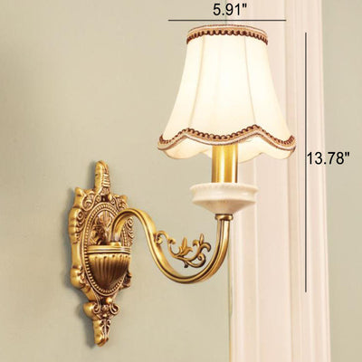 European Luxury Fabric Brass Carved 1/2 Light Wall Sconce Lamp