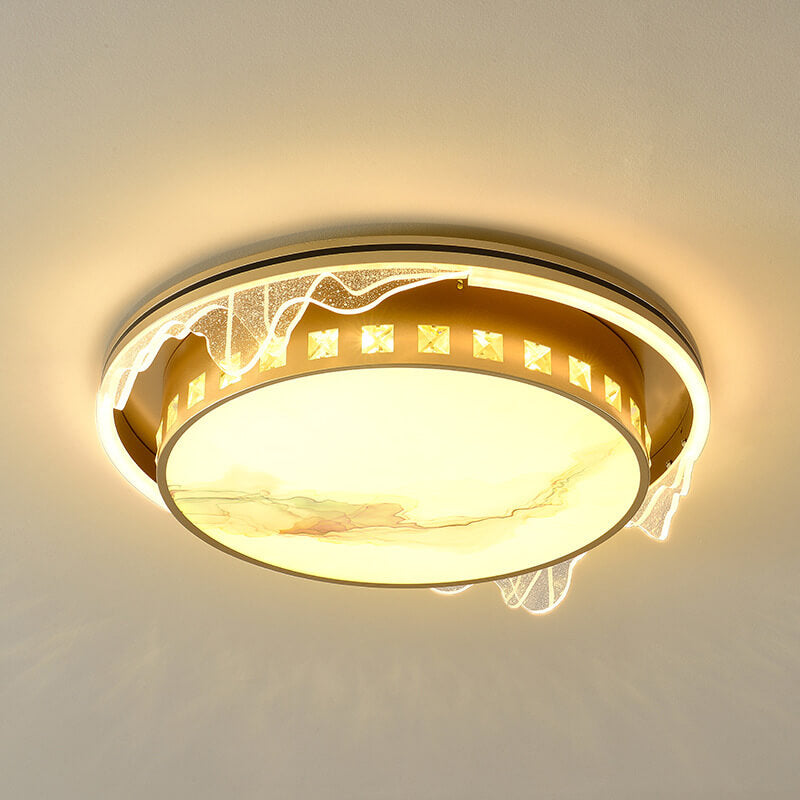 Modern Luxury Golden Round Acrylic Zen LED Flush Mount Ceiling Light